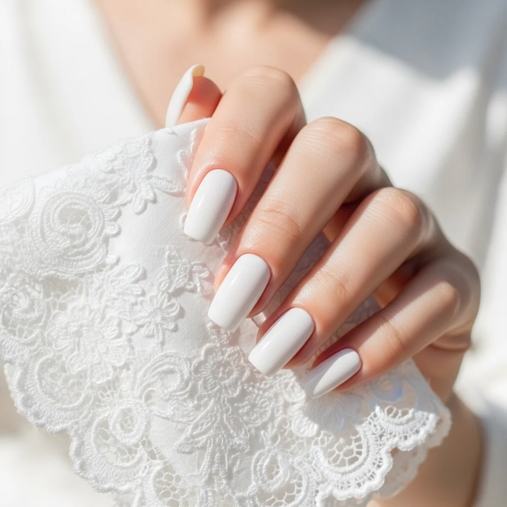 21 Stunning Neutral Wedding Nails for Brides: Timeless Elegance for Your Big Day 22 almond milk white