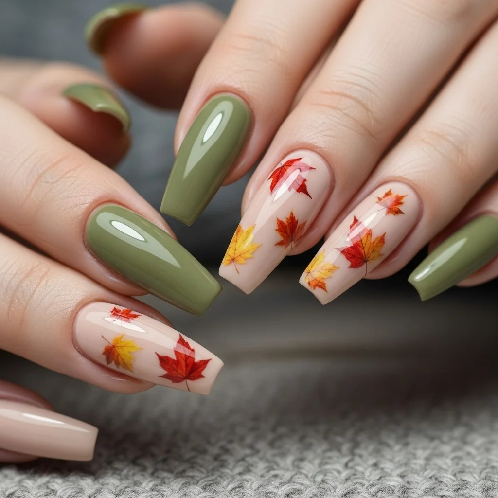 21 Coffin Nail Designs That Scream Fall: Your Ultimate Guide to Autumn Manicures 9 autumn leaf decal art