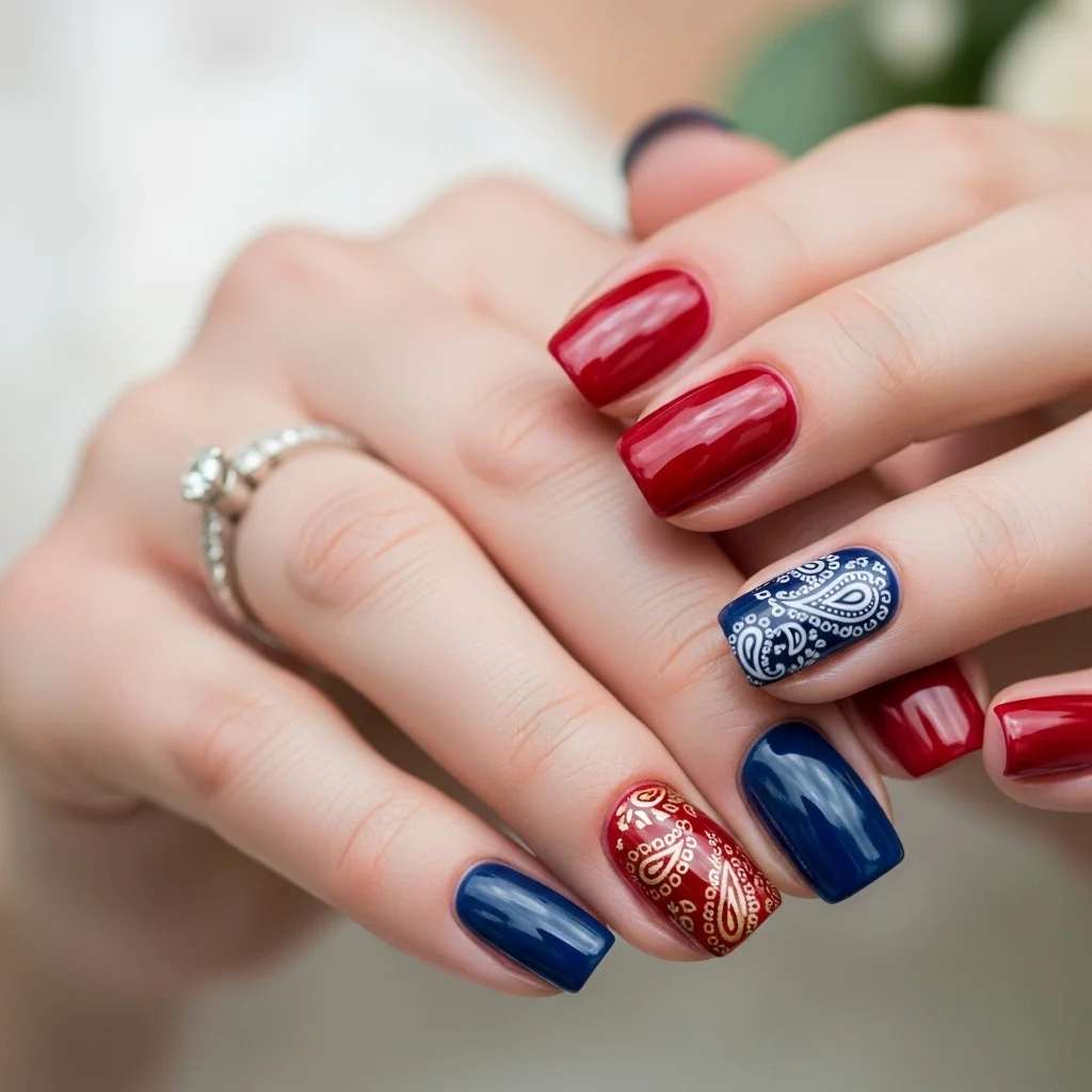Top 19 Dazzling Western Wedding Nails Ideas for the Modern Bride 11 bandana paisley play