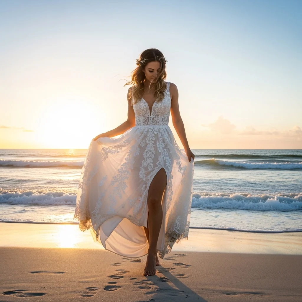 21 Boho Empire Waist Wedding Dresses for Brides 20 barefoot bride empire with slit