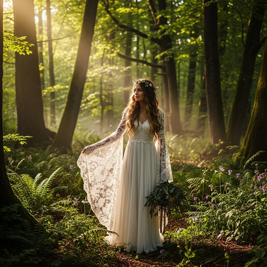 Top 19 Boho Chic Wedding Dresses for Your Free-Spirited Celebration 3 bohemian bell sleeve gown