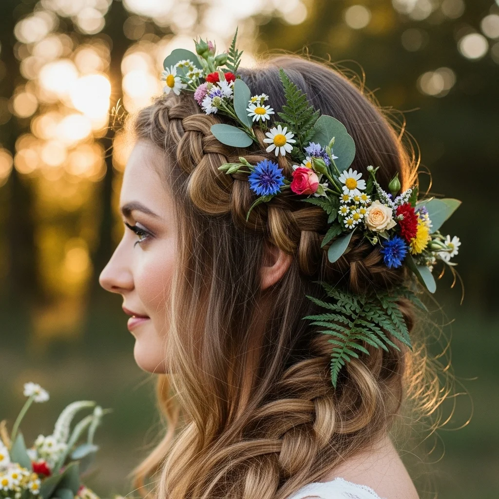 boho braided crown with wildflowers
