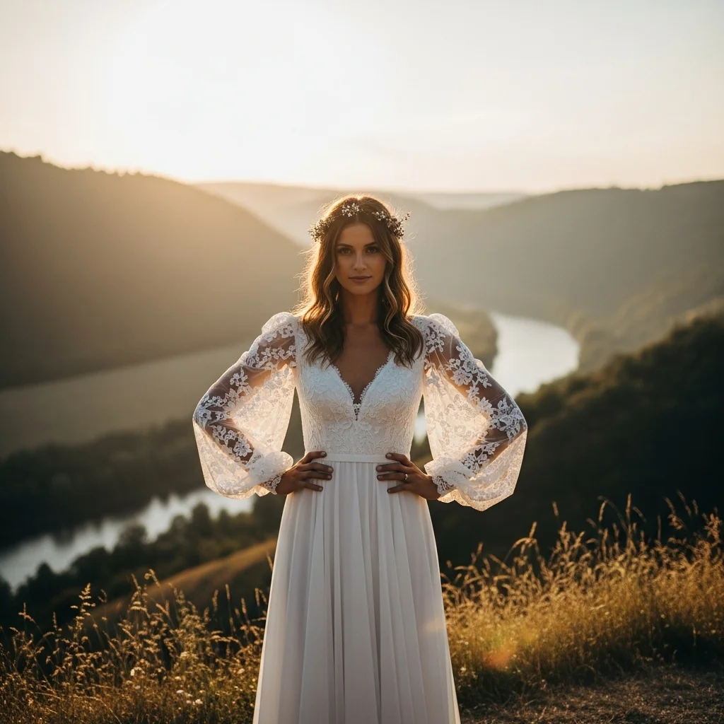 21 Boho Empire Waist Wedding Dresses for Brides 22 boho empire with statement sleeves