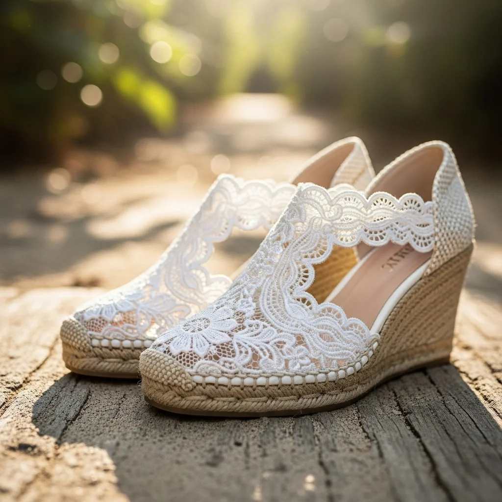 Step into Comfort & Style: Top 21 Low-Heel Wedding Shoes for Your Big Day 6 boho espadrille wedge