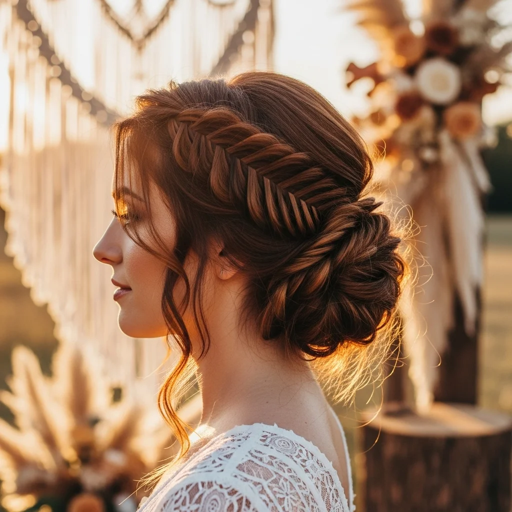 boho fishtail braid bun