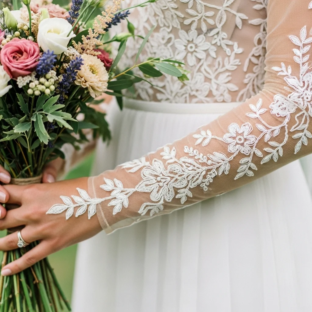 Top 19 Boho Chic Wedding Dresses for Your Free-Spirited Celebration 12 boho illusion long sleeves