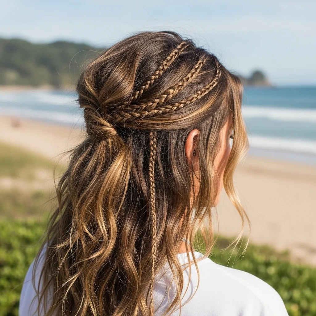 Elevate Your Style: 17 Gorgeous Braided Half-Up Half-Down Hairstyles to Inspire Your Next Look 10 boho micro braids half up