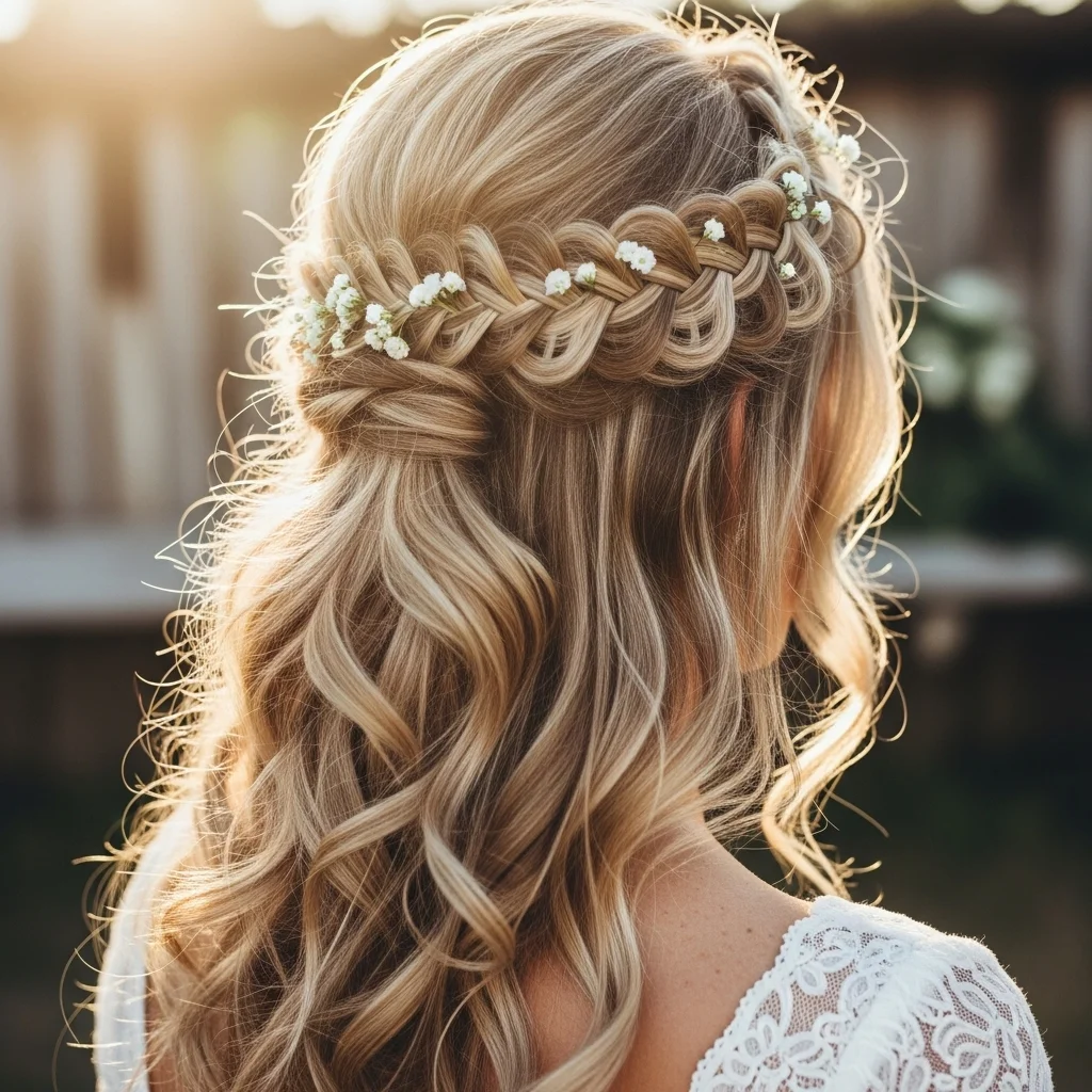 23 Elegant Half Up Half Down Wedding Hairstyles 3 braided crown half up