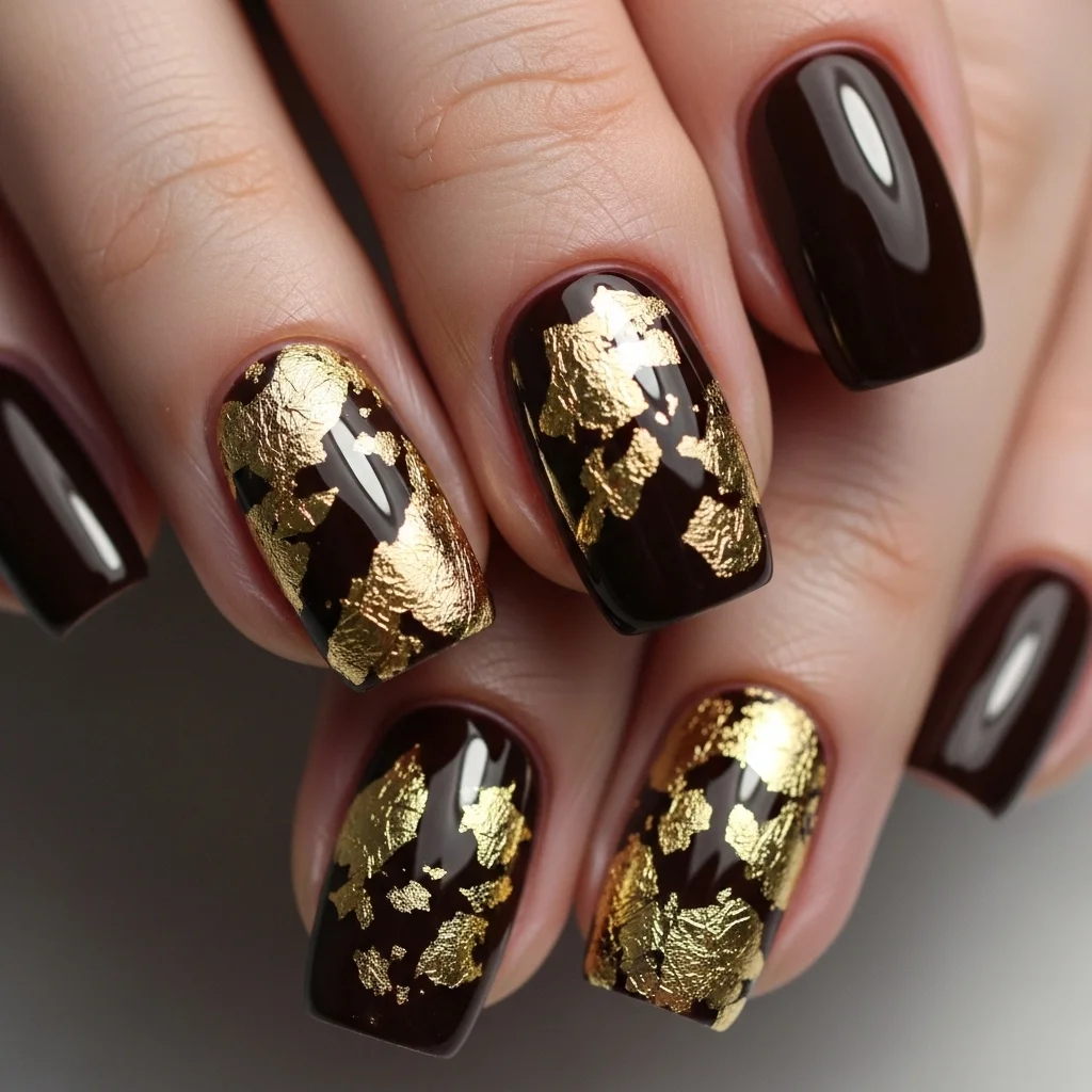 brown with gold leaf accents