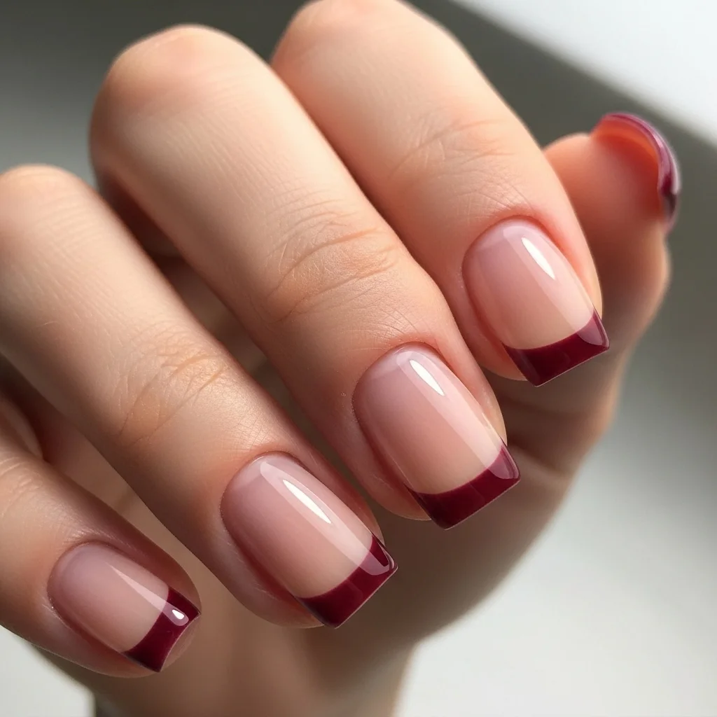 burgundy french tips modern twist