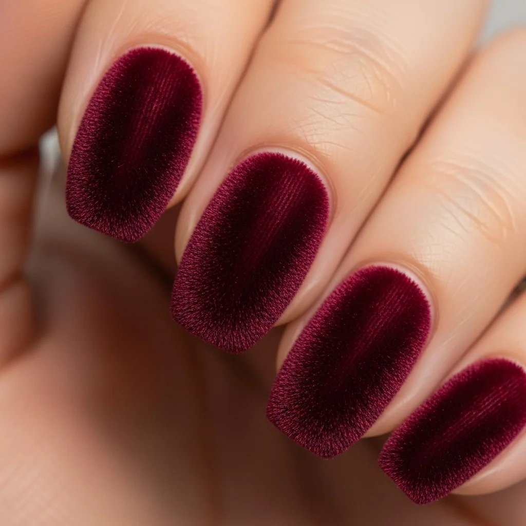 burgundy velvet effect nails