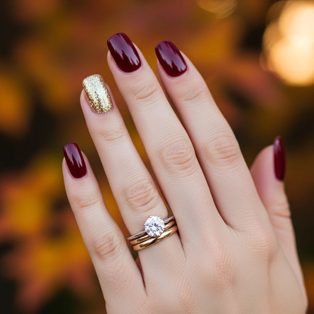 burgundy with shimmering gold glitter accent