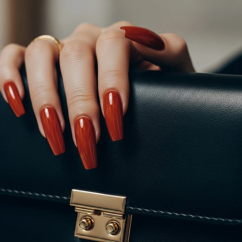Top 21 Burnt Orange Nail Ideas for Fall 16 burnt orange coffin nails