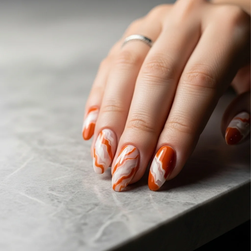 Top 21 Burnt Orange Nail Ideas for Fall 11 burnt orange marble effect