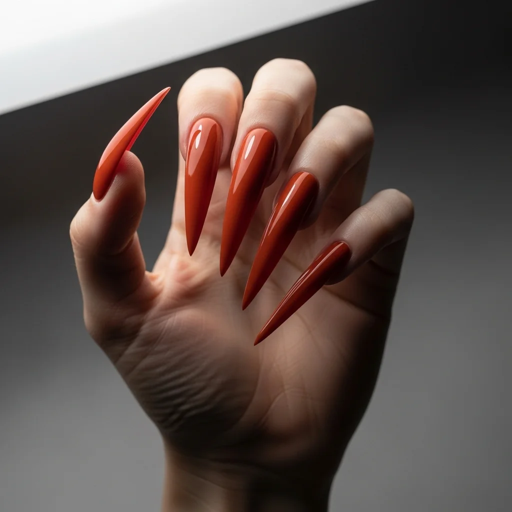 Top 21 Burnt Orange Nail Ideas for Fall 19 burnt orange stiletto nails