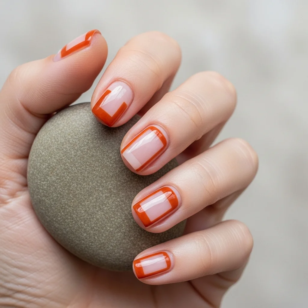 Top 21 Burnt Orange Nail Ideas for Fall 10 burnt orange with negative space