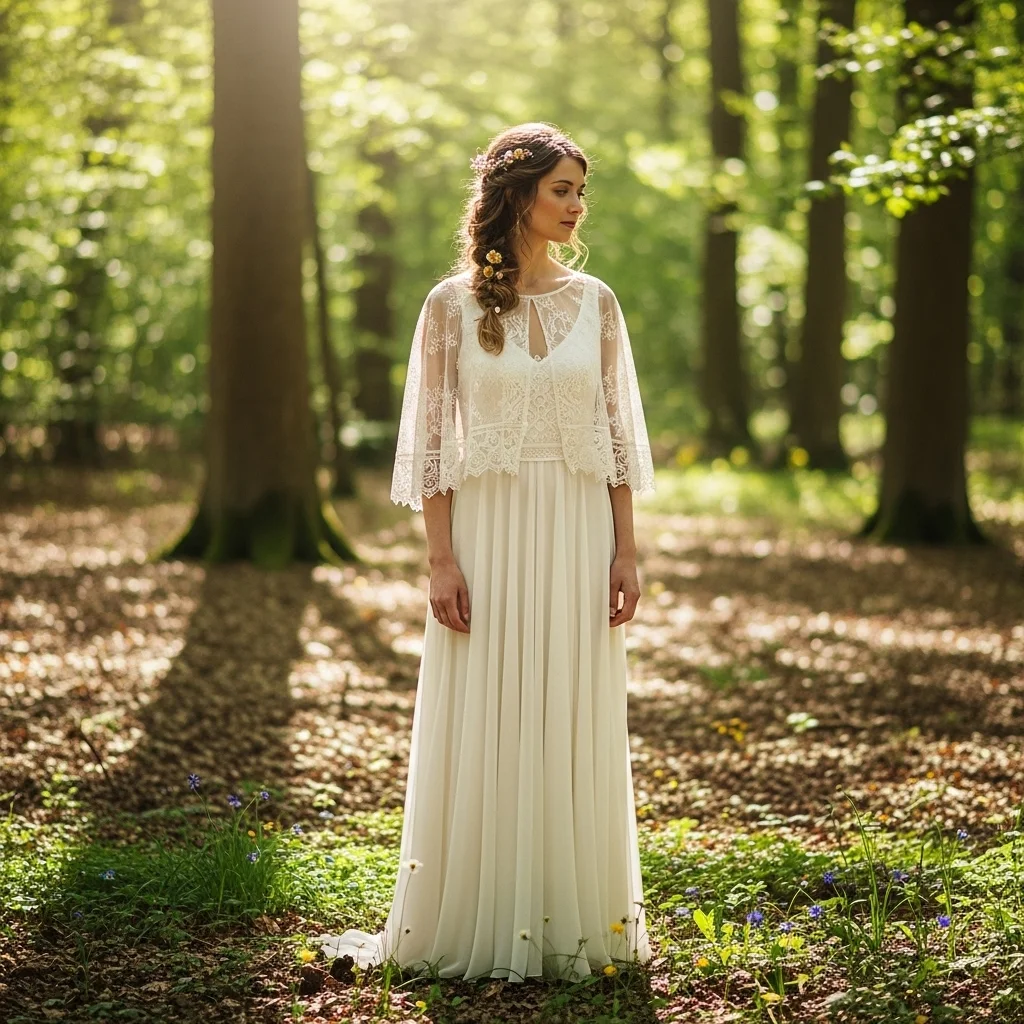 Top 19 Boho Chic Wedding Dresses for Your Free-Spirited Celebration 16 capelet or detachable sleeves