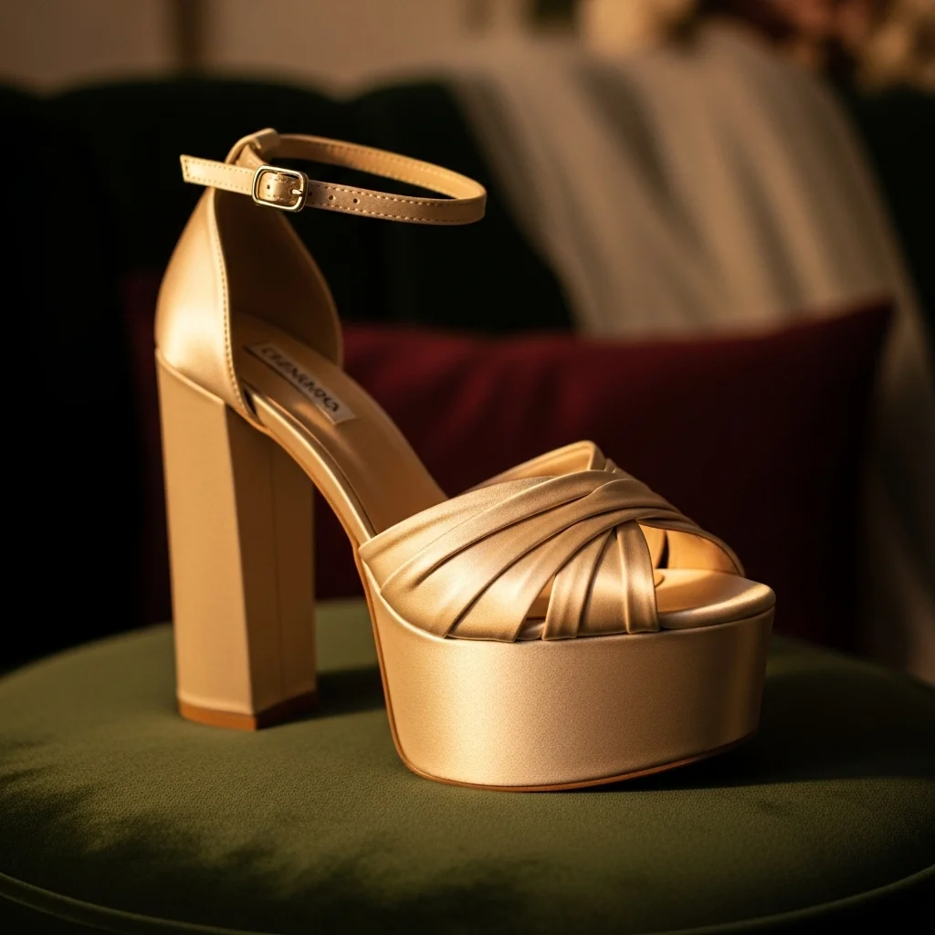 Step into Forever: Top 23 Wedding Shoe Sandals for Your Big Day 11 champagne satin platform sandal