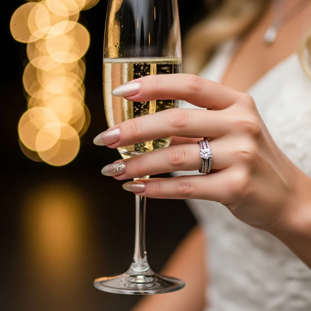 21 Stunning Neutral Wedding Nails for Brides: Timeless Elegance for Your Big Day 8 champagne shimmer