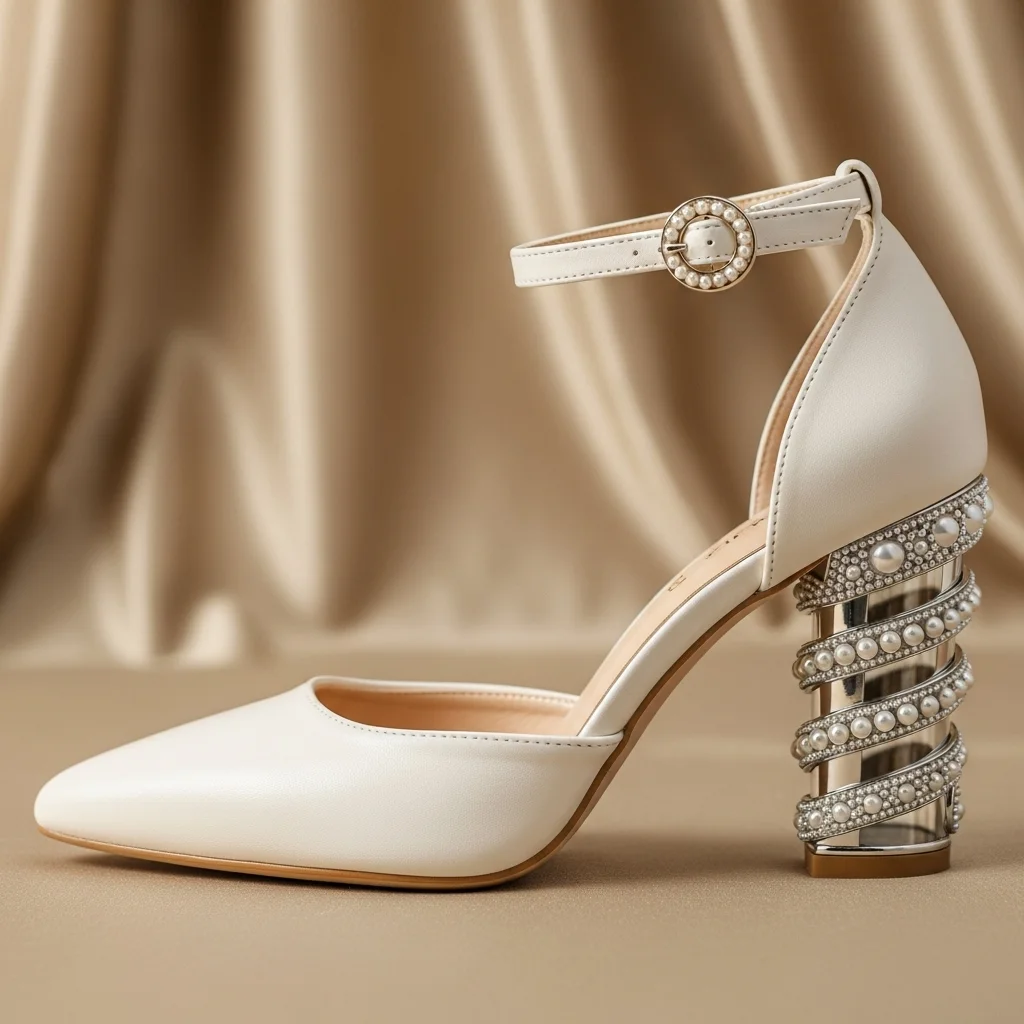 Timeless Elegance: 19 Pearl Wedding Shoes for Your Unforgettable Day 4 chunky block heel with pearl inlay