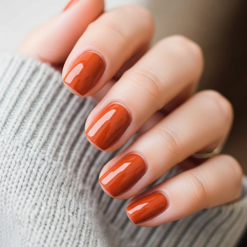 Top 21 Burnt Orange Nail Ideas for Fall 2 classic burnt orange gloss