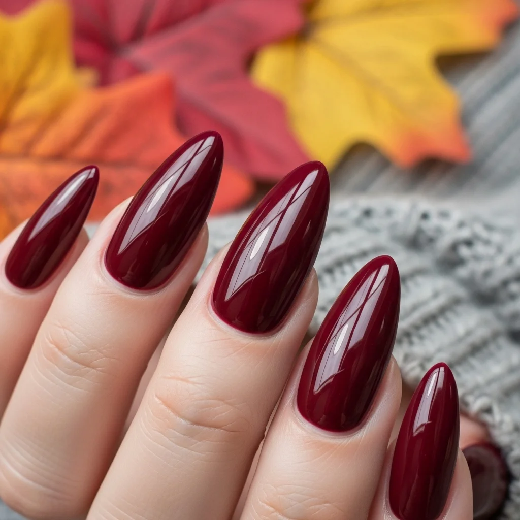 The Top 27 Acrylic Nail Designs You Need This Autumn! 2 classic deep burgundy