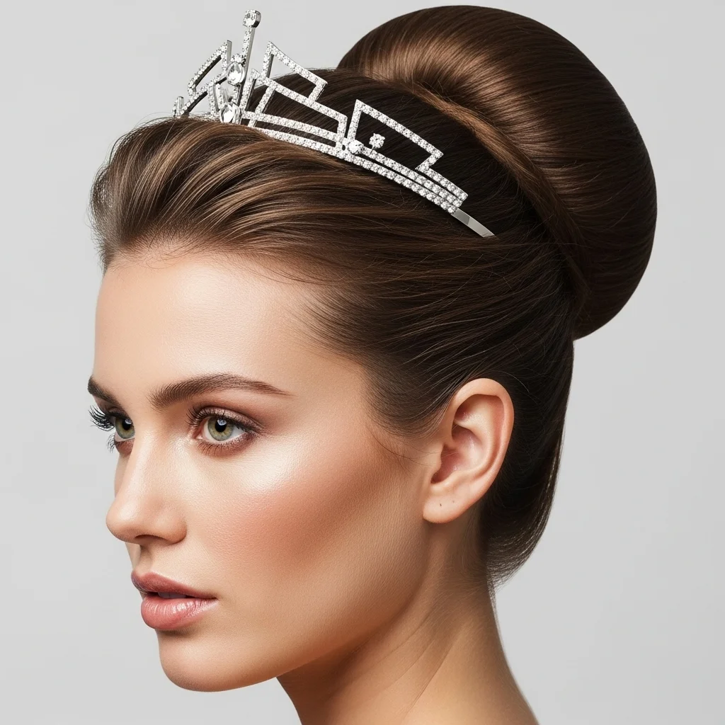 classic french twist with an architectural tiara