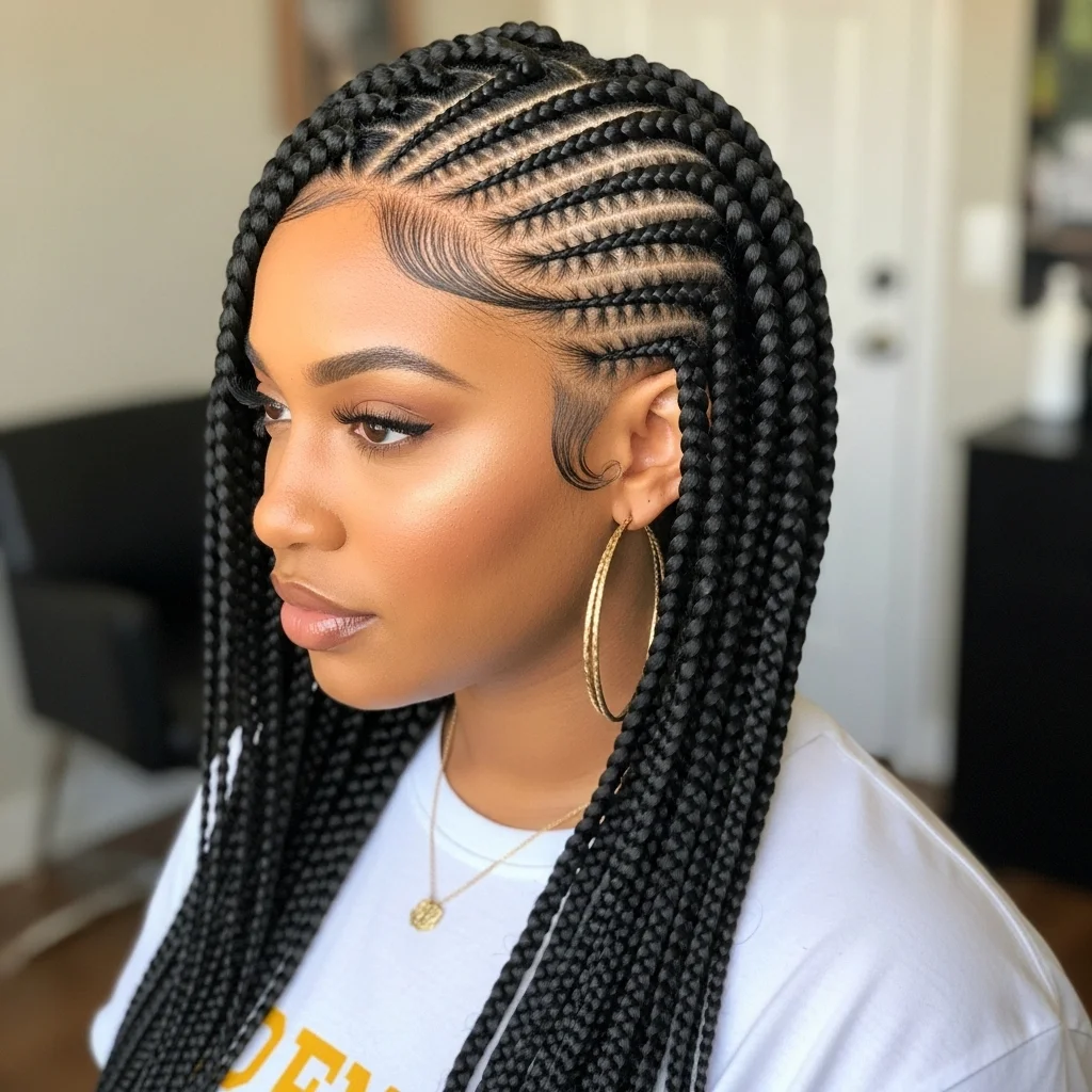 cornrows into box braids combo style