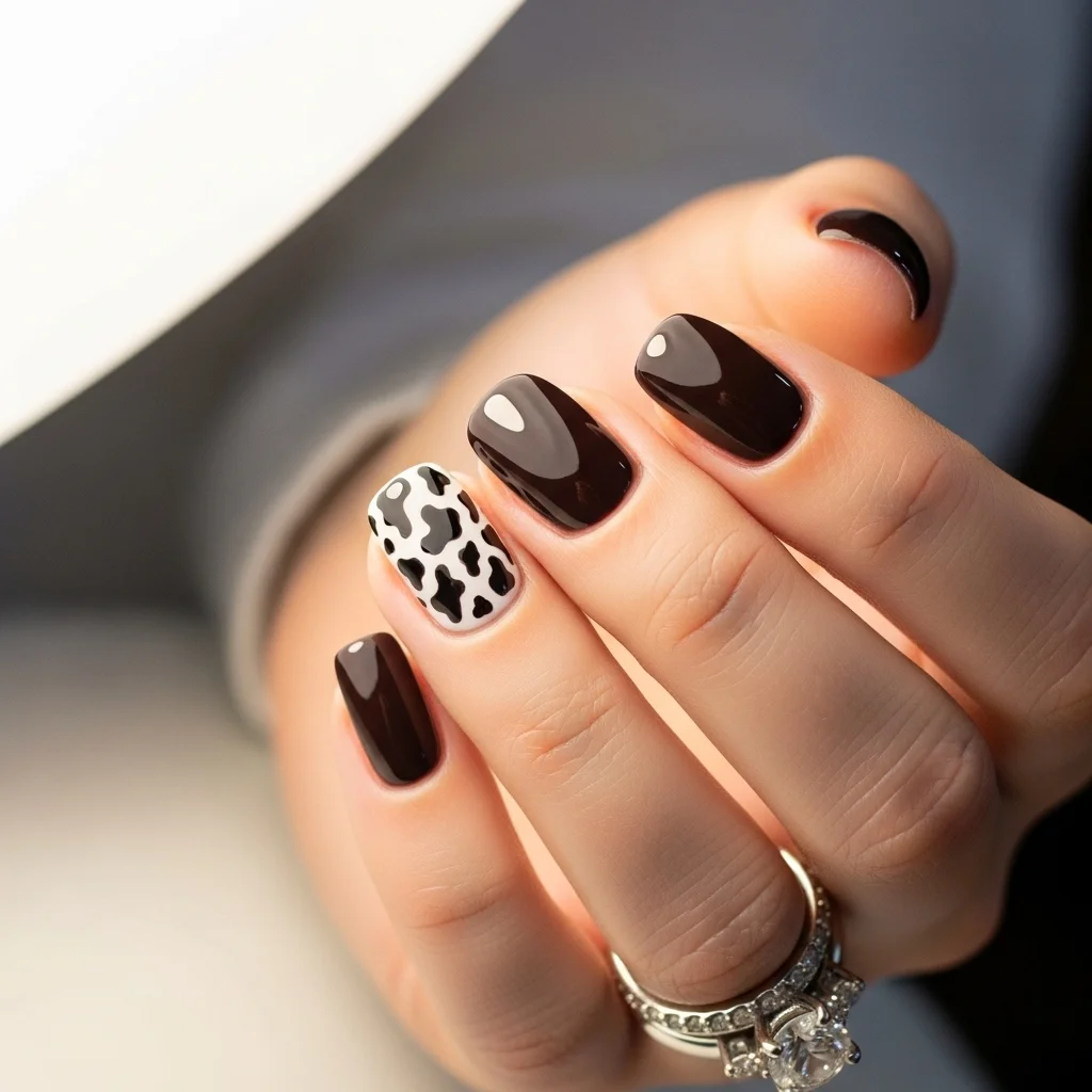 Top 19 Dazzling Western Wedding Nails Ideas for the Modern Bride 8 cow print chic accent