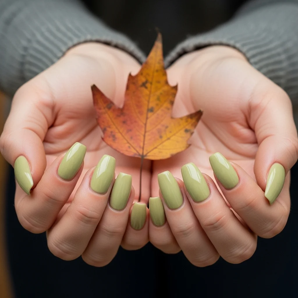 Top 17 Simple Fall Nail Designs That Are Cozy & Chic 12 creamy olive green