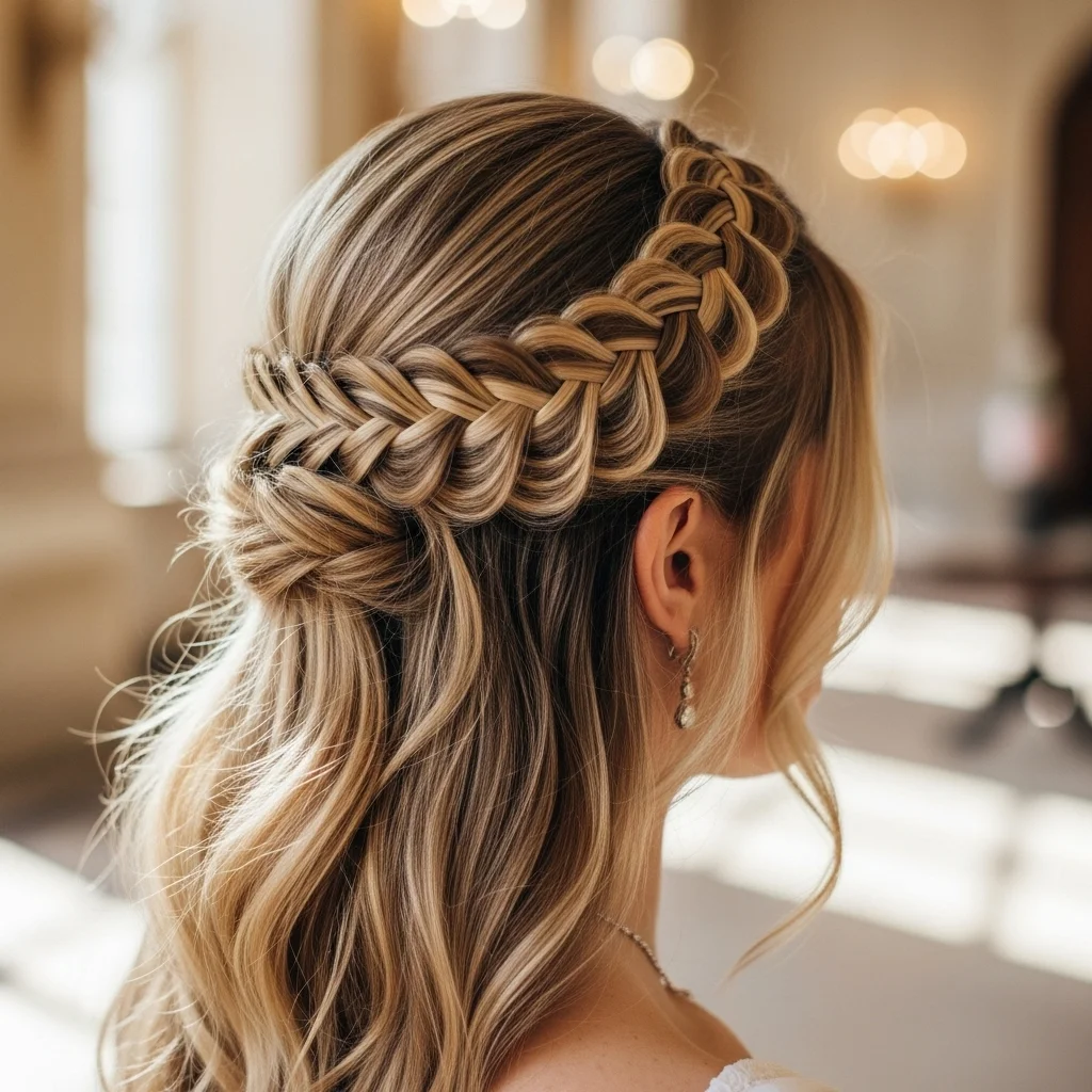 Elevate Your Style: 17 Gorgeous Braided Half-Up Half-Down Hairstyles to Inspire Your Next Look 11 crown braid half up