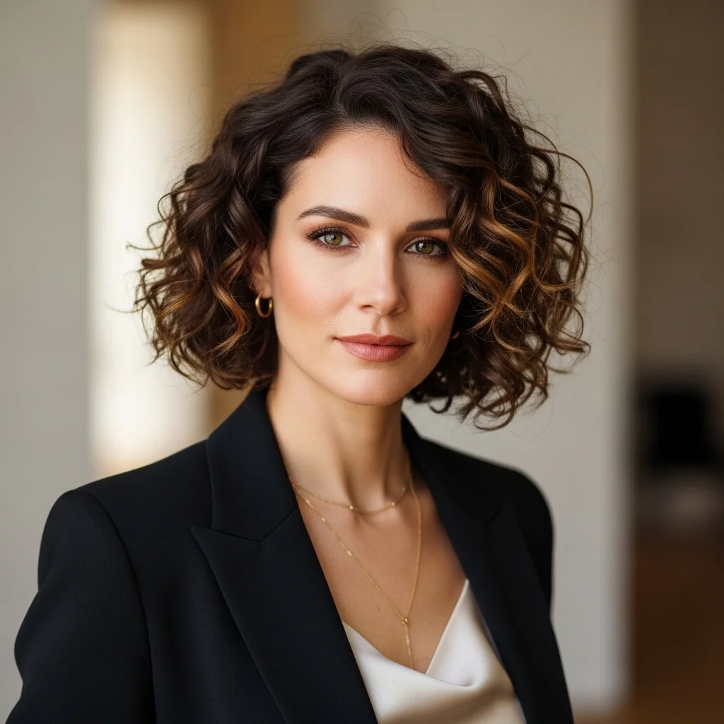 curly a line bob with layers