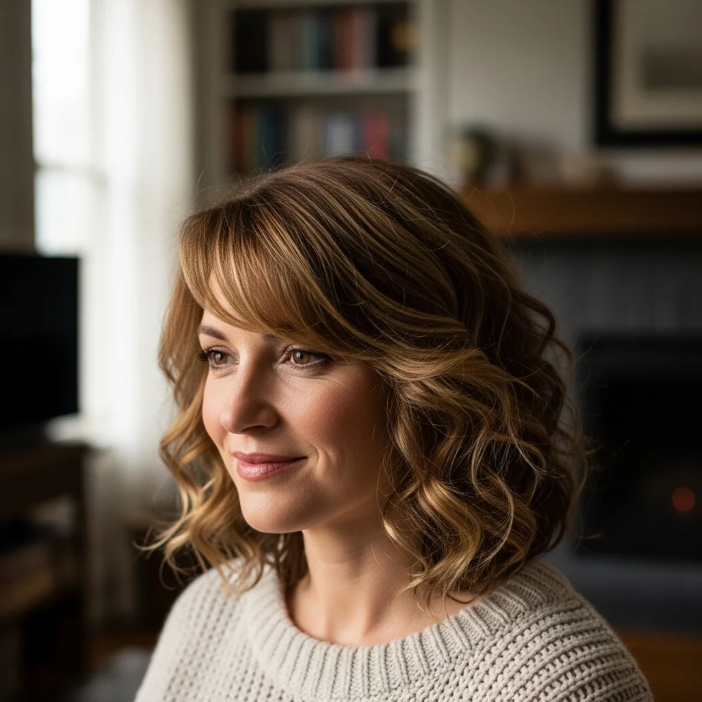 curly side swept bangs