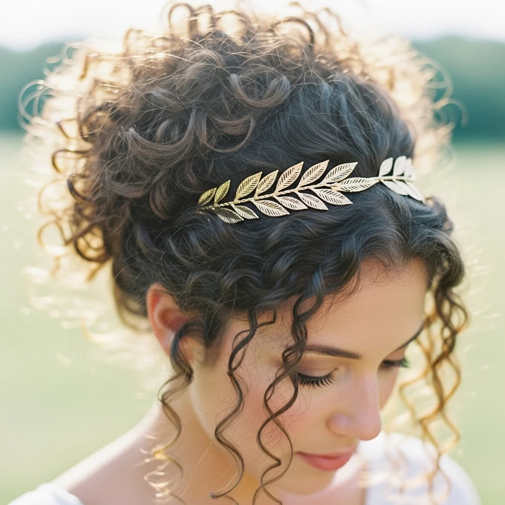 25 Dreamy Bridal Headband Hairstyles: Your Ultimate Wedding Hair Guide! 15 curly updo with grecian leaf headband