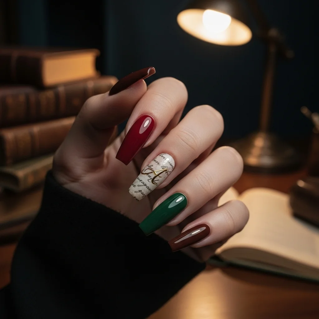 21 Coffin Nail Designs That Scream Fall: Your Ultimate Guide to Autumn Manicures 14 dark academia aesthetic