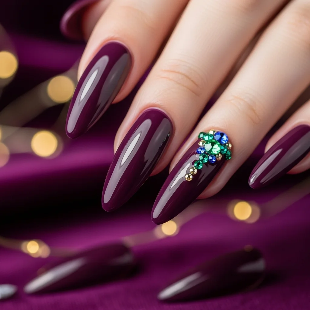 The Top 27 Acrylic Nail Designs You Need This Autumn! 28 dazzling gemstone accents