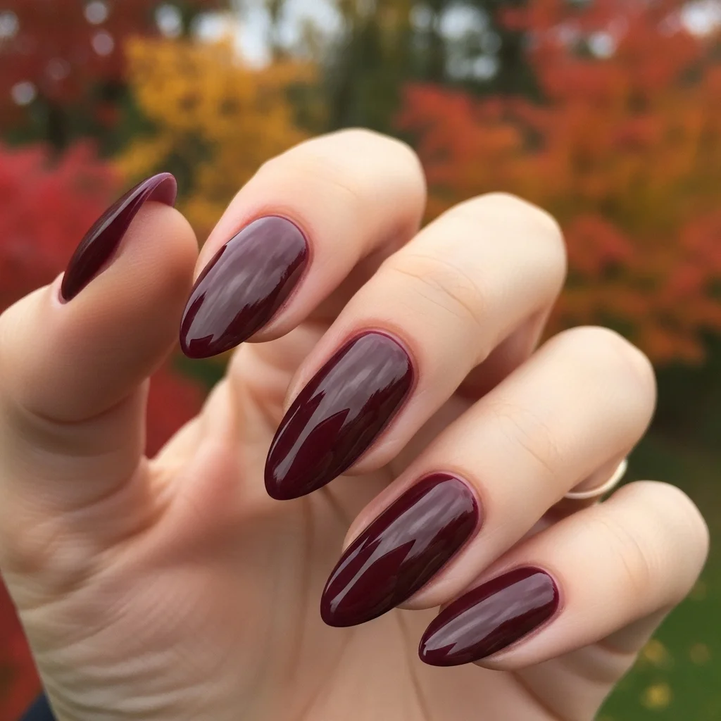 deep berry burgundy almond shape