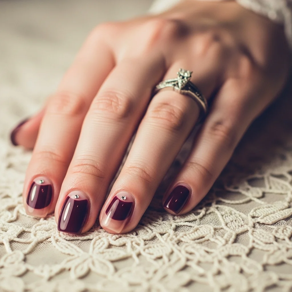 deep burgundy half moon design