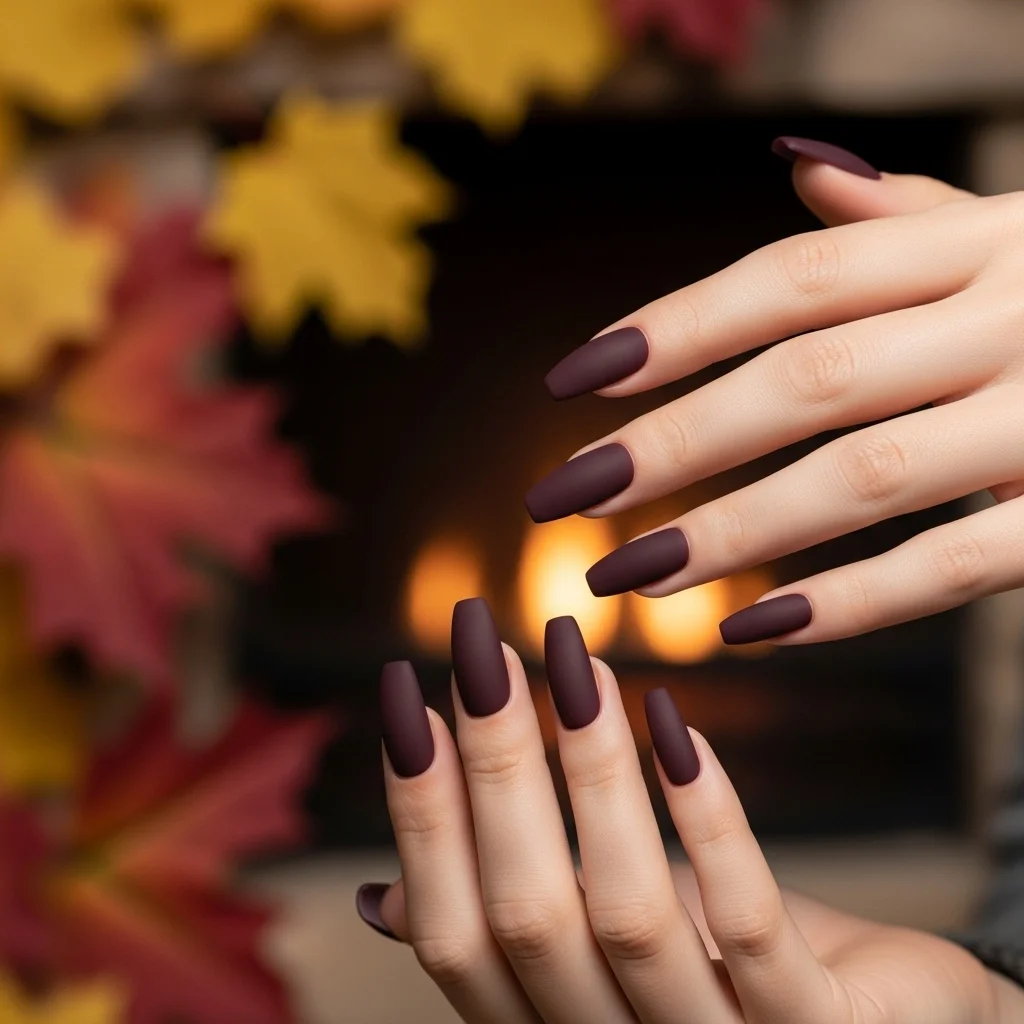 21 Coffin Nail Designs That Scream Fall: Your Ultimate Guide to Autumn Manicures 2 deep burgundy matte