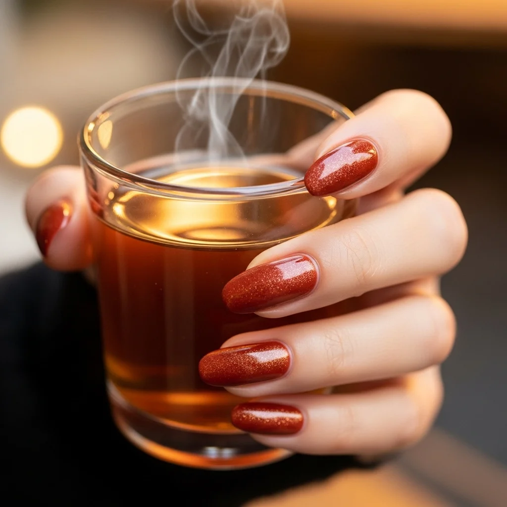 Top 21 Burnt Orange Nail Ideas for Fall 22 deep burnt orange with shimmer