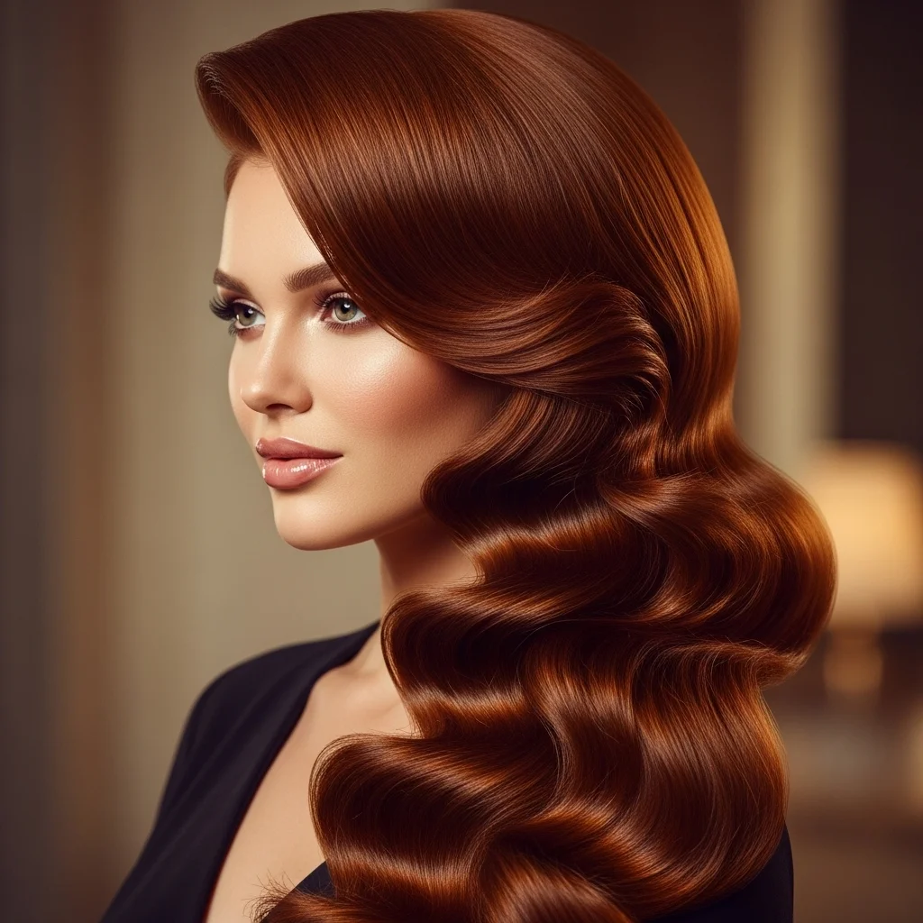 deep side part with curls waves