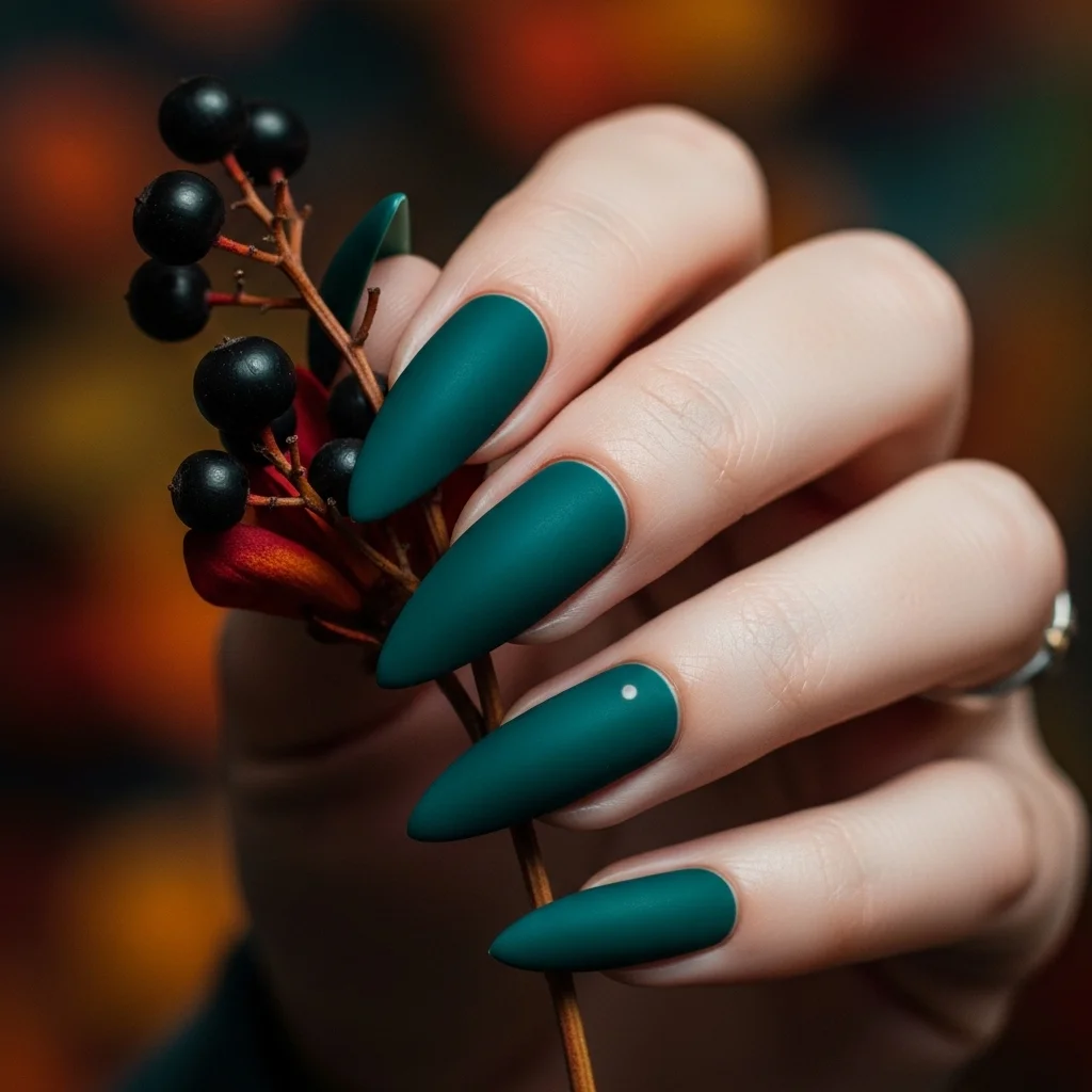 17 Stunning Matte Green Nail Ideas for Fall 15 deep teal matte green