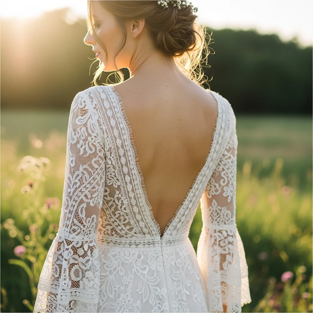 Top 19 Boho Chic Wedding Dresses for Your Free-Spirited Celebration 10 deep v neck open back