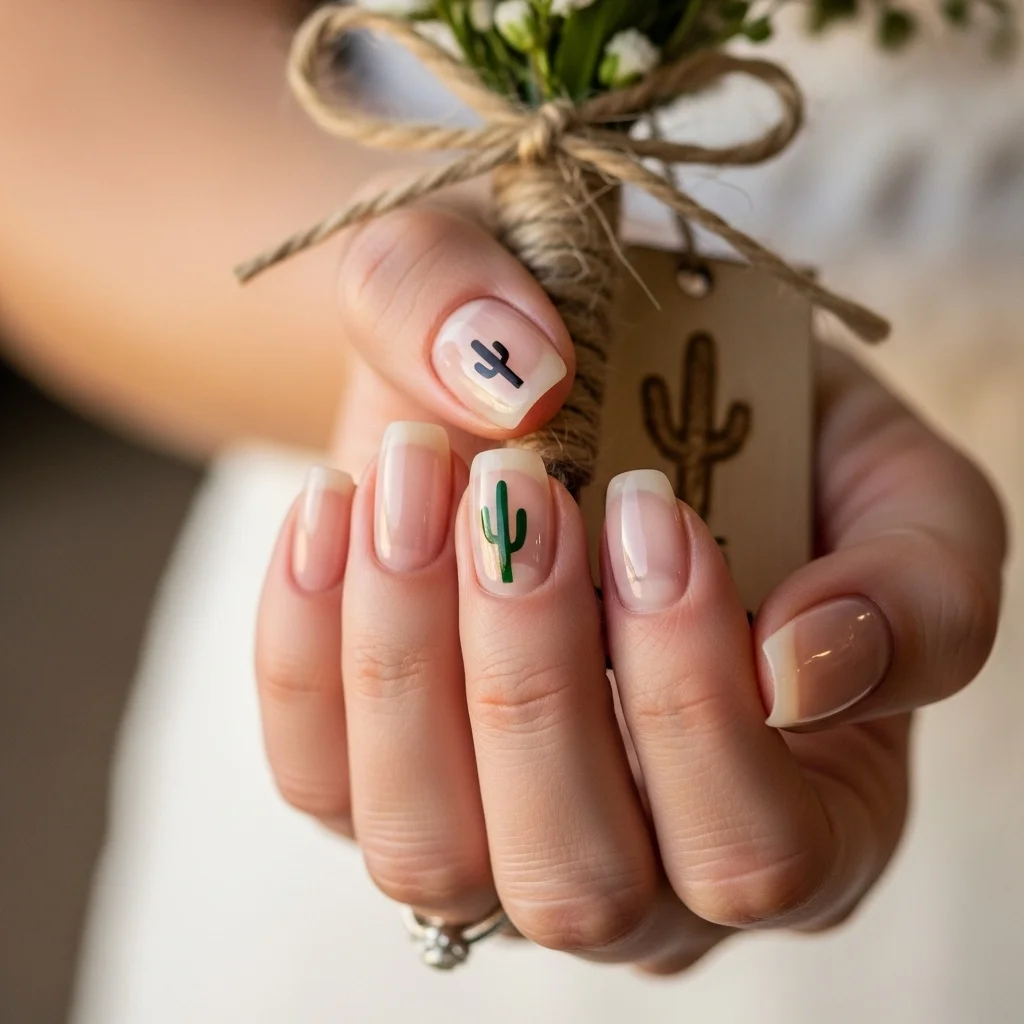 Top 19 Dazzling Western Wedding Nails Ideas for the Modern Bride 6 delicate cactus silhouettes