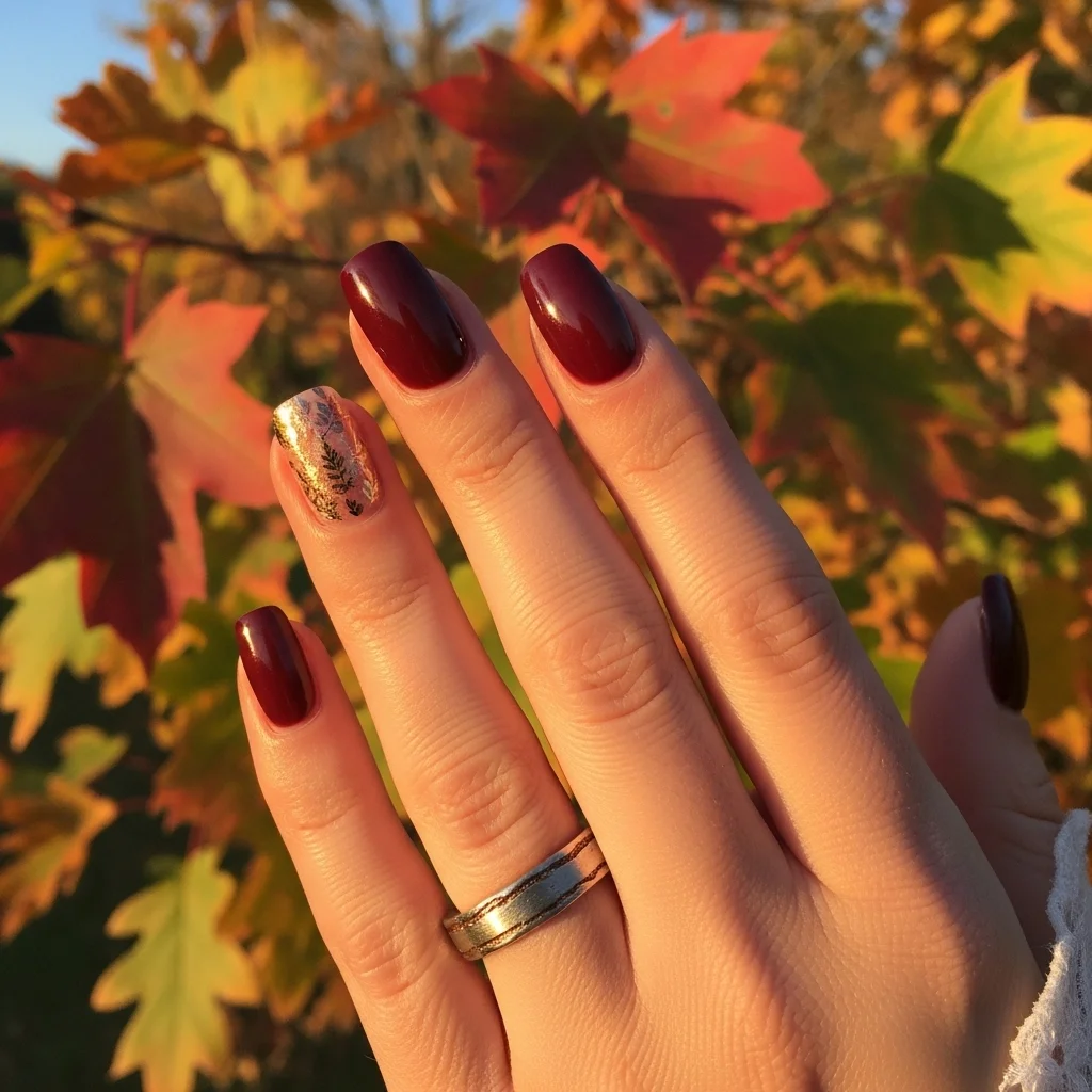 delicate fall foliage decals on burgundy