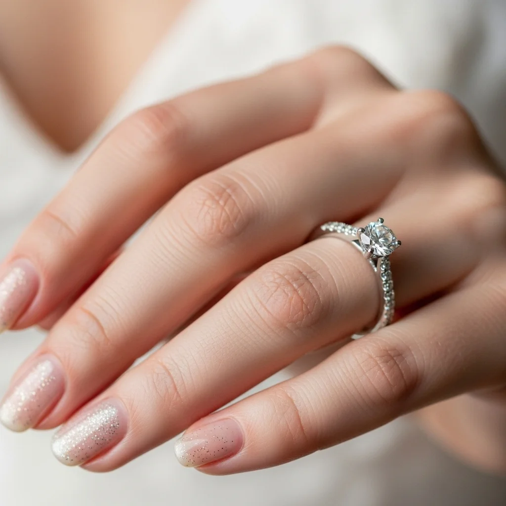 21 Stunning Neutral Wedding Nails for Brides: Timeless Elegance for Your Big Day 18 delicate sparkle nude