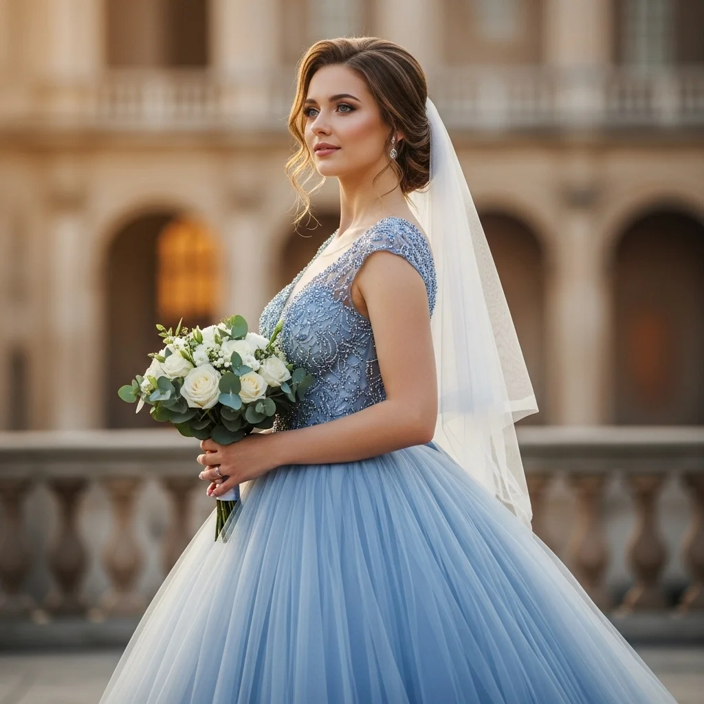 23 Stunningly Unique Colored Wedding Dresses 4 dusty blue dream