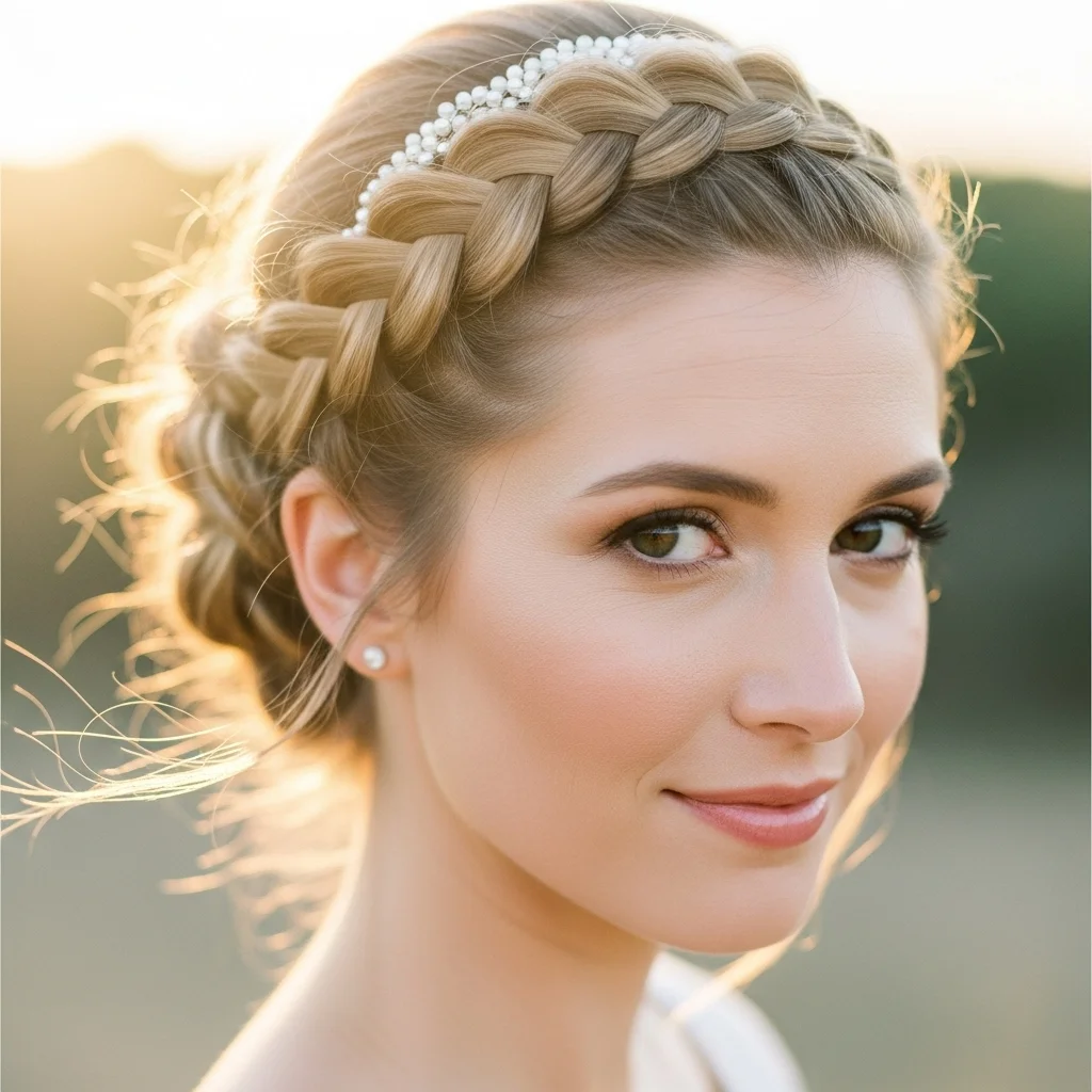 25 Dreamy Bridal Headband Hairstyles: Your Ultimate Wedding Hair Guide! 20 dutch braid updo with seed pearl headband