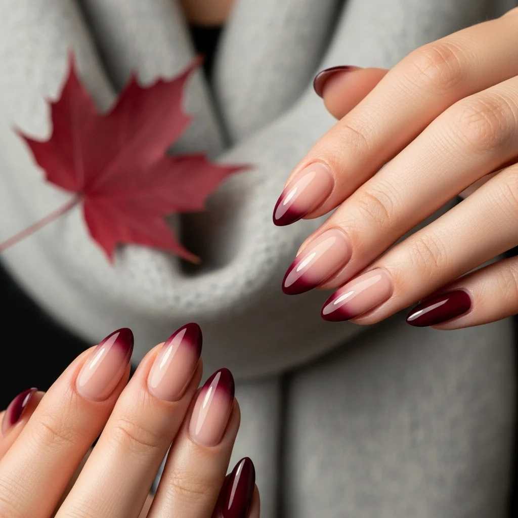 23 Enchanting Fall Ombre Nails You Need to Try This Season 8 earthy nude to deep burgundy ombre