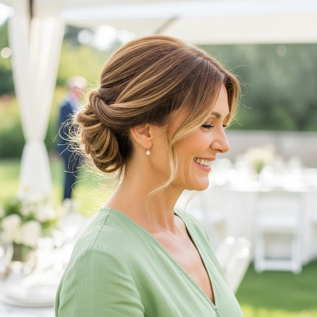 Radiant & Refined: 25 Mother of the Bride Updo Hairstyles for a Picture-Perfect Day 19 effortless twisted updo